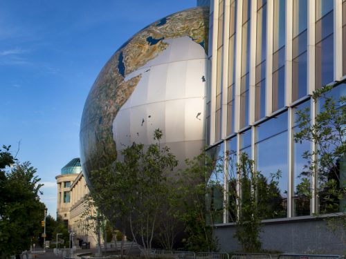 The SECU Daily Planet outside the NRC with the NEC in the background. Photo: Karen Swain/NCMNS.