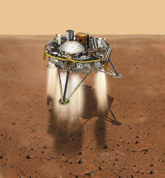 Illustration of NASA Mars Insight spacecraft landing on Mars