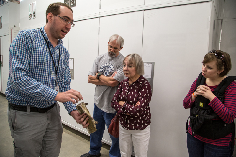 Curator Christian Kammerer leading a member-exclusive tour of the Paleontology Collection.