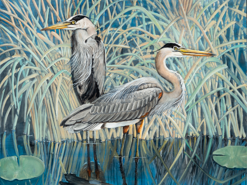 Great blue herons - detail of 'Milky Way Crane' by Lee Mims.