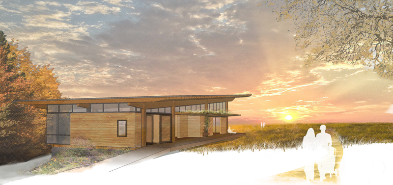 Architect's rendering of the new welcome center at Prairie Ridge Ecostation. 