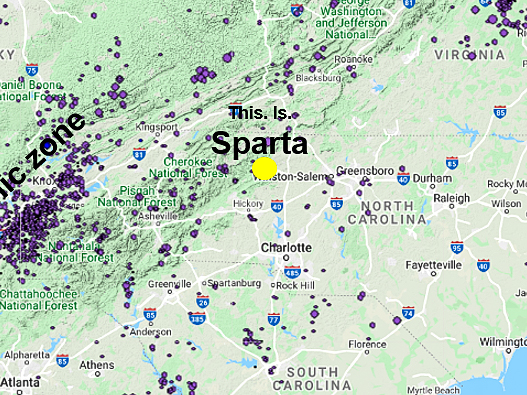 Seismic zones in region of Sparta earthquake.