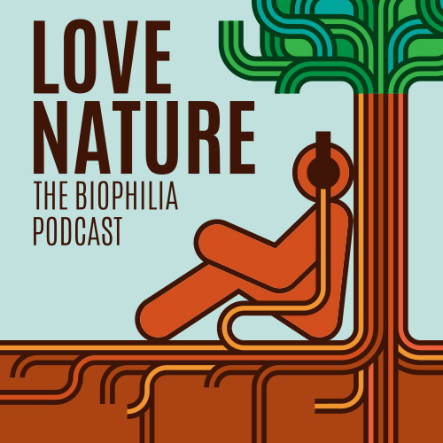A graphic of a stylized person under a tree with headphones on