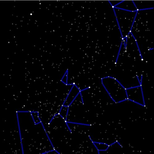 Night sky with constellations drawn in in blue