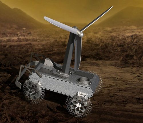 Illustration of a a concept for a possible wind-powered Venus rover.