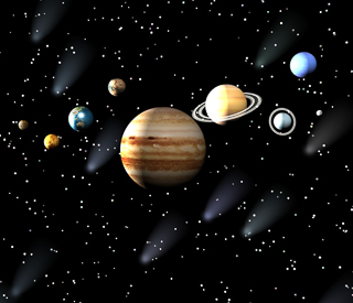 Planets with Jupiter in the foreground. Illustration: Joshua Fowler.