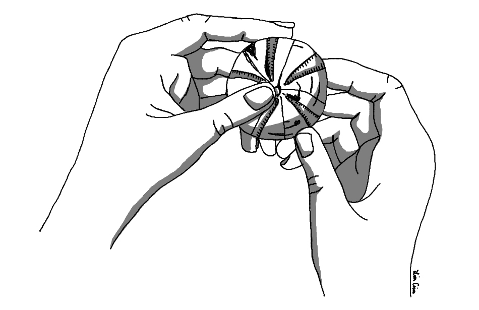 Illustration of person tagging urchin