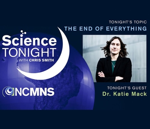 The Science Tonight logo with a crescent moon and a photo of the speaker