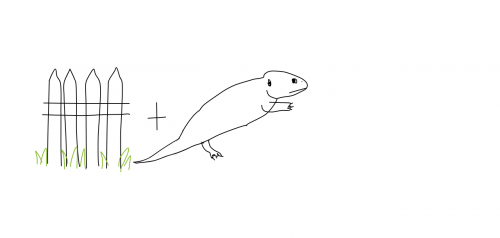 A drawing of a fence plus a lizard