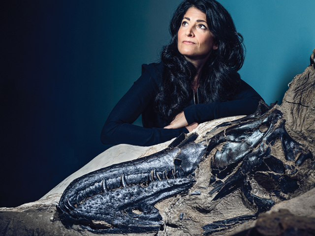Dr. Lindsay Zanno with the T. rex. Photo: Justin Kase Conder.