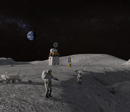 Astronauts standing on the Moon's surface