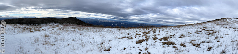 Panoramic view from the top of Rich Mountain Bald (within Tater Hill Plant Preserve). Grandfather Mountain and the ski slopes can be seen in the background. Photo courtesy of Matt C. Estep.