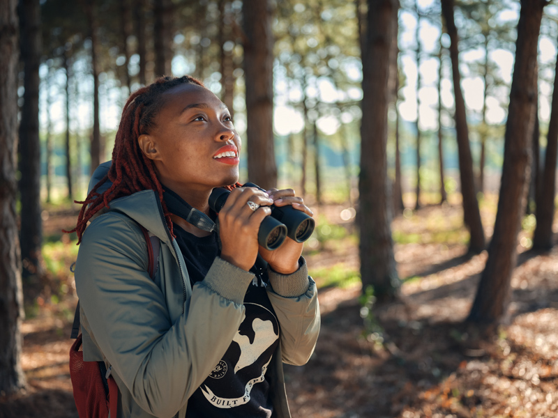 Deja Perkins leading a birdwatching tour. Photo: Justin Cook.