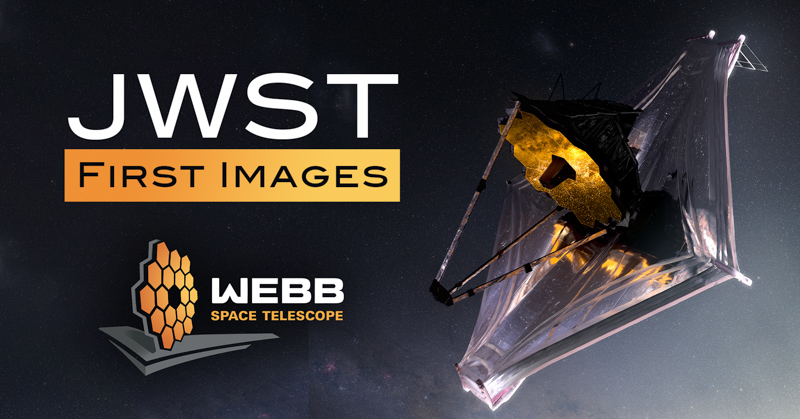 James Webb Space Telescope First Images: Webb Telescope with logo on front.