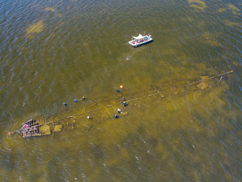 Shallow shipwreck as seen from above.