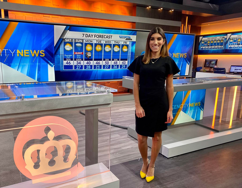 Elisa Raffa in the TV studio at her workplace.