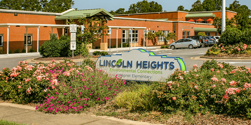 Lincoln Heights School sign and front of building.