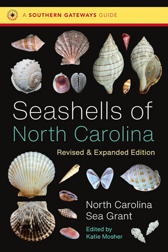 Seashells of North Carolina: Revised and Expanded Edition cover art. Assortment of seashells on black background.