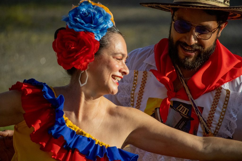 Dancers dressed in traditional costume from Takiri Folclor Latino.