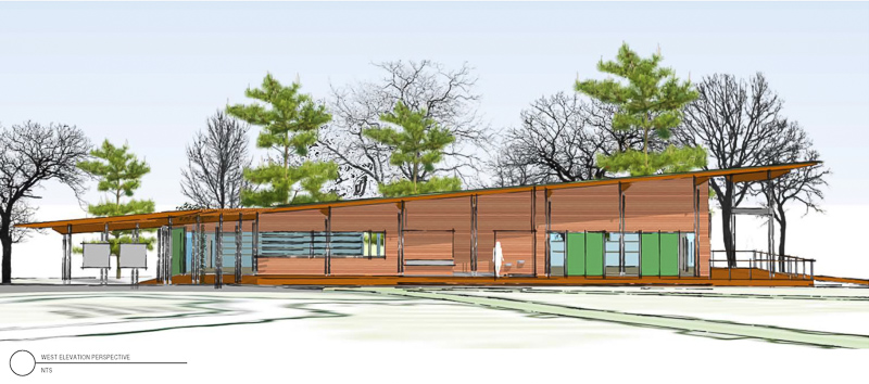 Mary Ann Brittain Education Center: schematic drawing of the west side elevation.