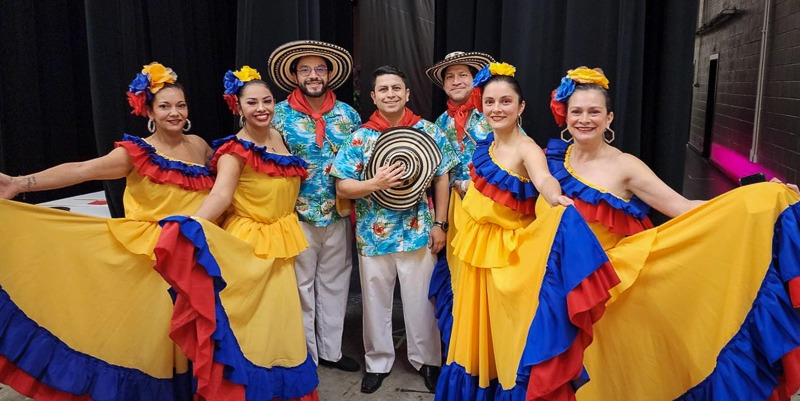 Dancers dressed in traditional costume from Takiri Folclor Latino.