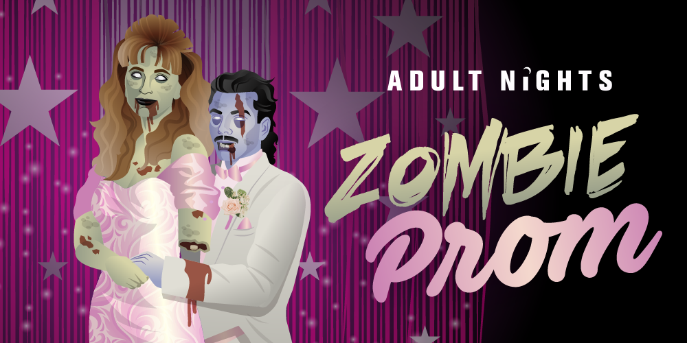 A graphic for a zombie themed 21+ event. 
