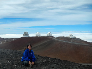 Dr. Smith on Mauna Kea, Keck I and II in background